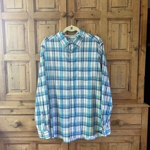 Crown & Ivy Mens Sz XL Blue White Long‎ Sleeve Button Front Shirt Classic Office
